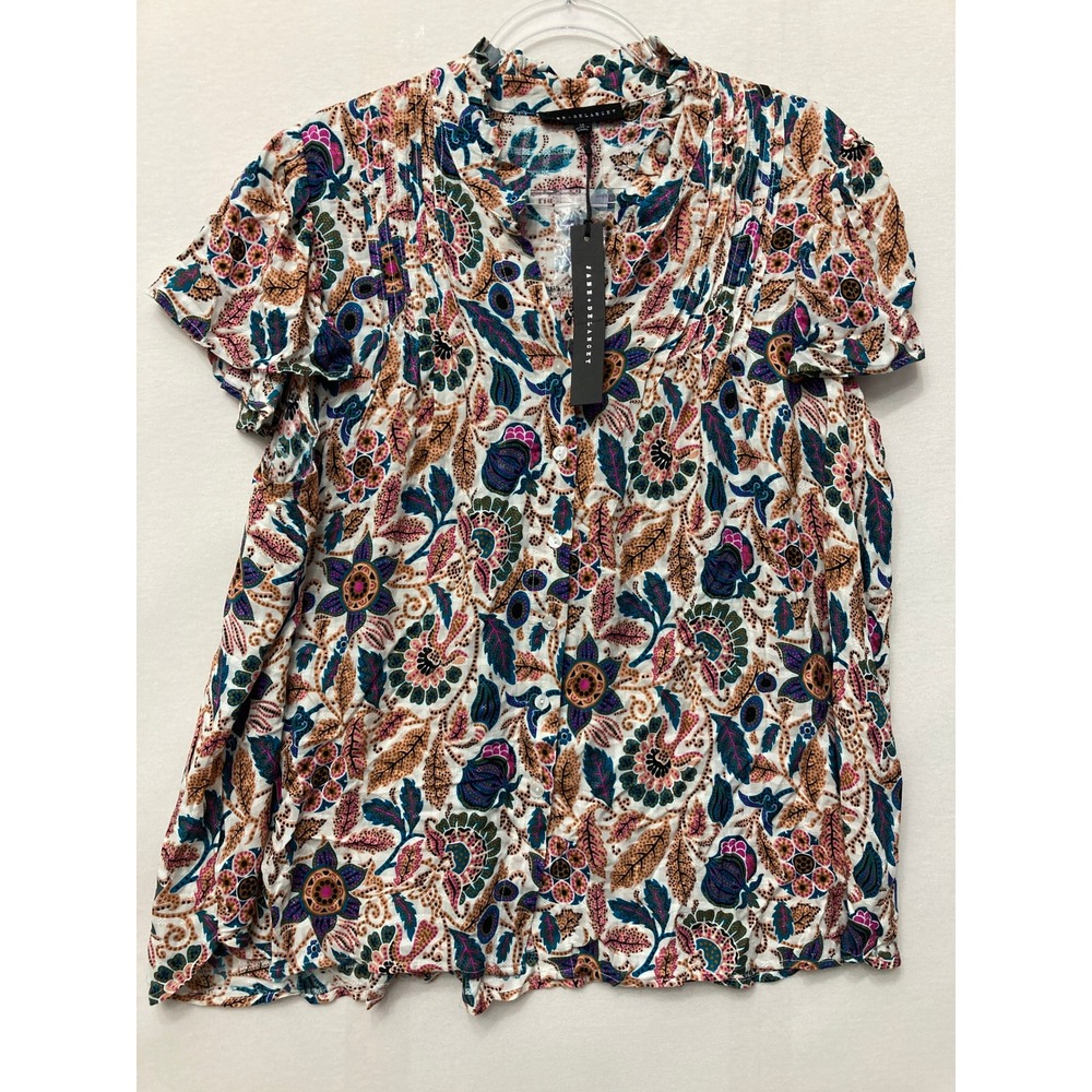 NWT Jane + Delancey Blouse 1X Multicolor Floral Paisley Ruffle Soft Pleated Boho